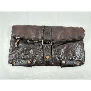 MATT & NAT Clutch Brown Leather Folding Multiple Pockets
